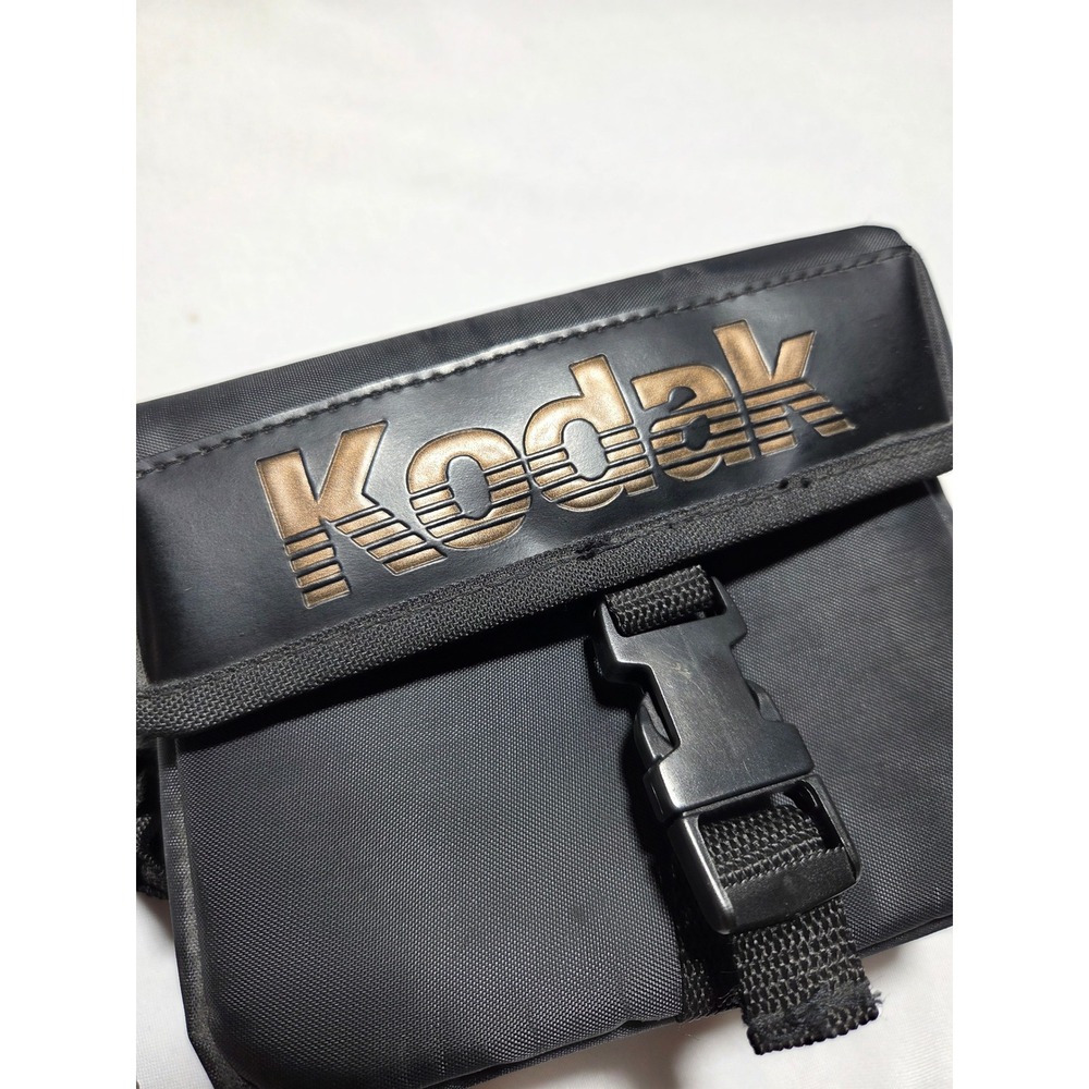 Vintage Kodak Camera Bag Black Nylon Gold Logo Buckle Shoulder Strap Accessory